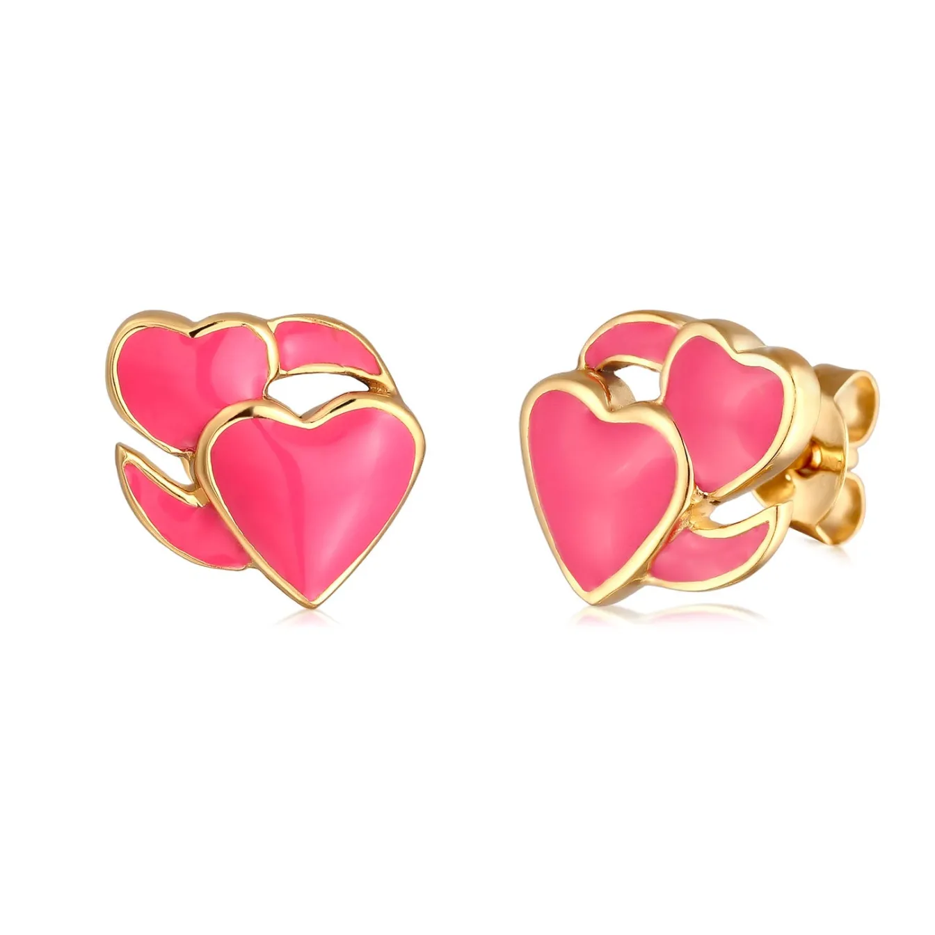 Elli "Ohrstecker Herzen Emoji | Emaille (Pink)< Vergoldet|Symbol-schmuck