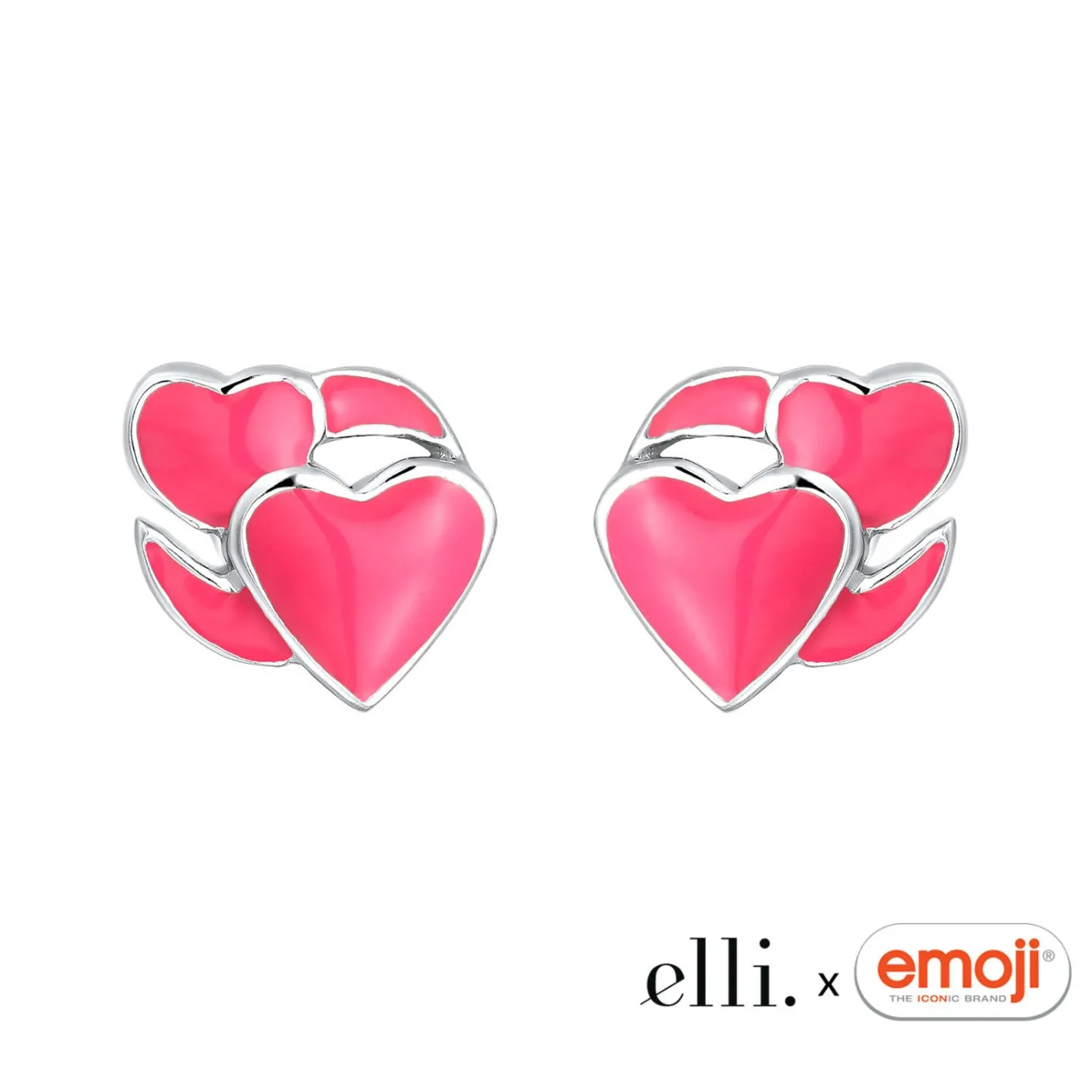 Elli "Ohrstecker Herzen Emoji | Emaille (Pink)< Vergoldet|Symbol-schmuck
