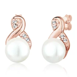 Elli "Ohrstecker Infinity | Süßwasserperle, Kristall ( Weiß )< Roségold|Symbol-schmuck