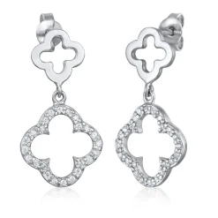 Elli "Ohrstecker Kleeblatt | Zirkonia (Weiß)< Vergoldet|Symbol-schmuck