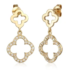 Elli "Ohrstecker Kleeblatt | Zirkonia (Weiß)< Vergoldet|Symbol-schmuck