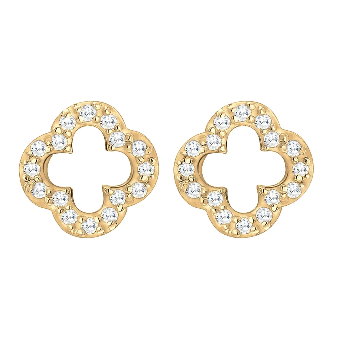 Elli "Ohrstecker Kleeblatt | Zirkonia ( Weiß )< Vergoldet|Symbol-schmuck