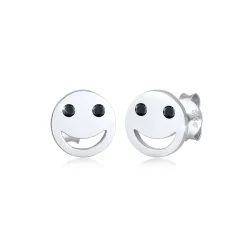 Elli "Ohrstecker mit Smiling Face | Zirkonia ( Schwarz )< Ohrringe|Vergoldet