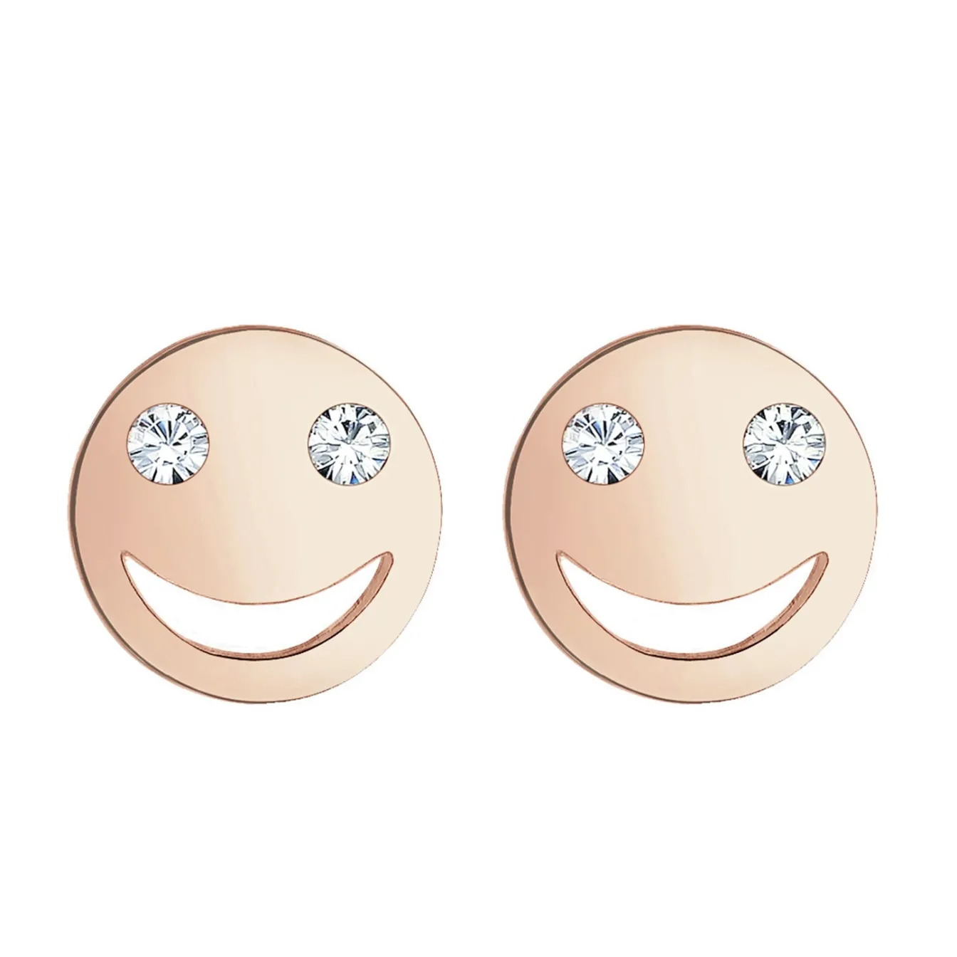 Elli "Ohrstecker mit Smiling Face | Kristall (Weiß)< Roségold|Ohrringe