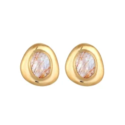 Elli "Ohrstecker Oval | Quarz ( Weiß )< Ohrringe|Vergoldet
