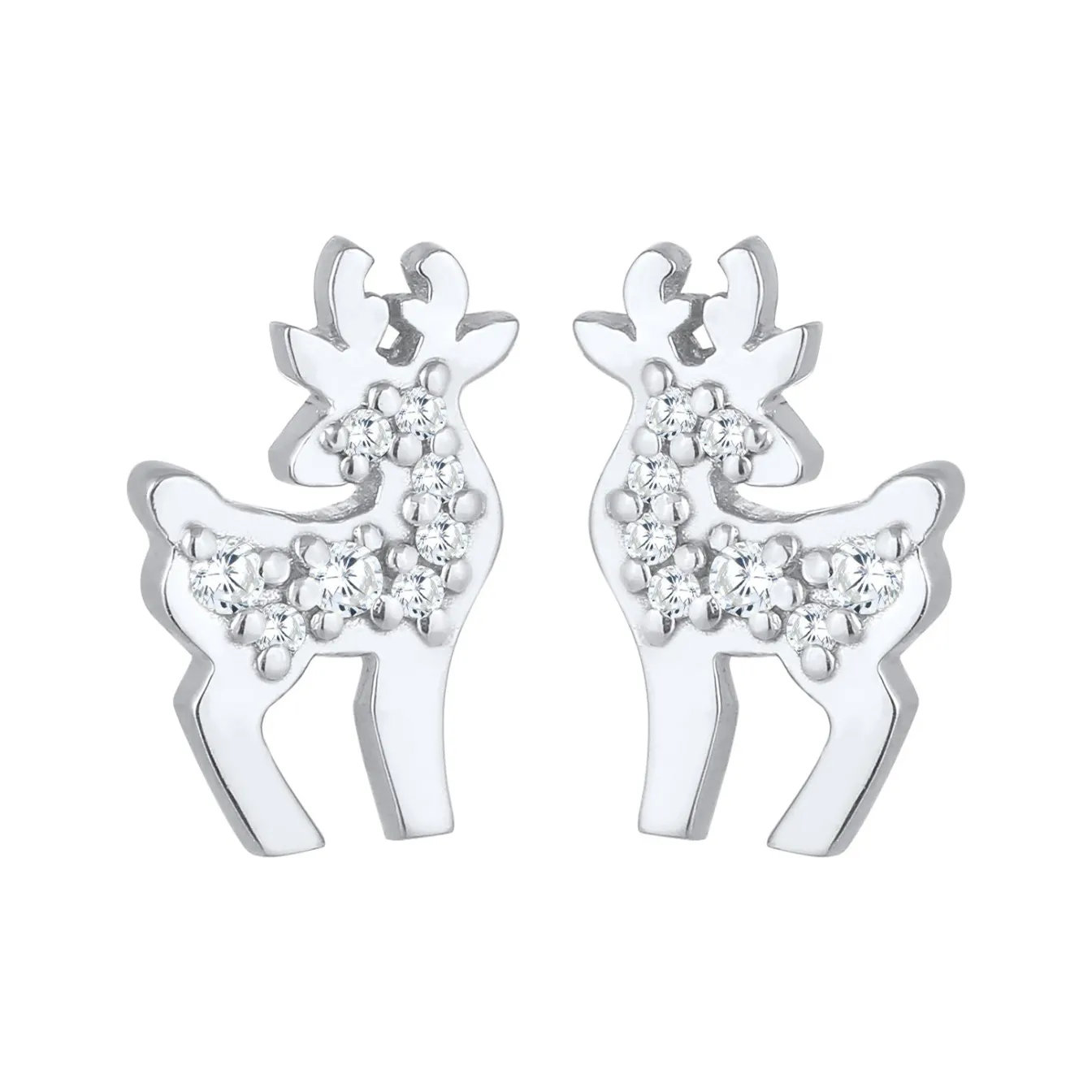 Elli "Ohrstecker Rentier | Zirkonia (Weiß)< Ohrringe|Silber