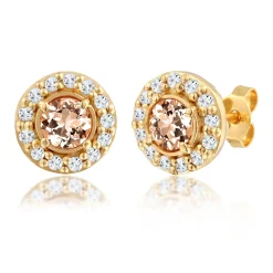 Elli "Ohrstecker Rund | Morganite, Topas (Pfirsich, Weiß)< Vergoldet|Ohrringe