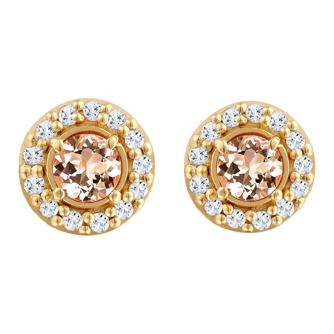 Elli "Ohrstecker Rund | Morganite, Topas (Pfirsich, Weiß)< Vergoldet|Ohrringe