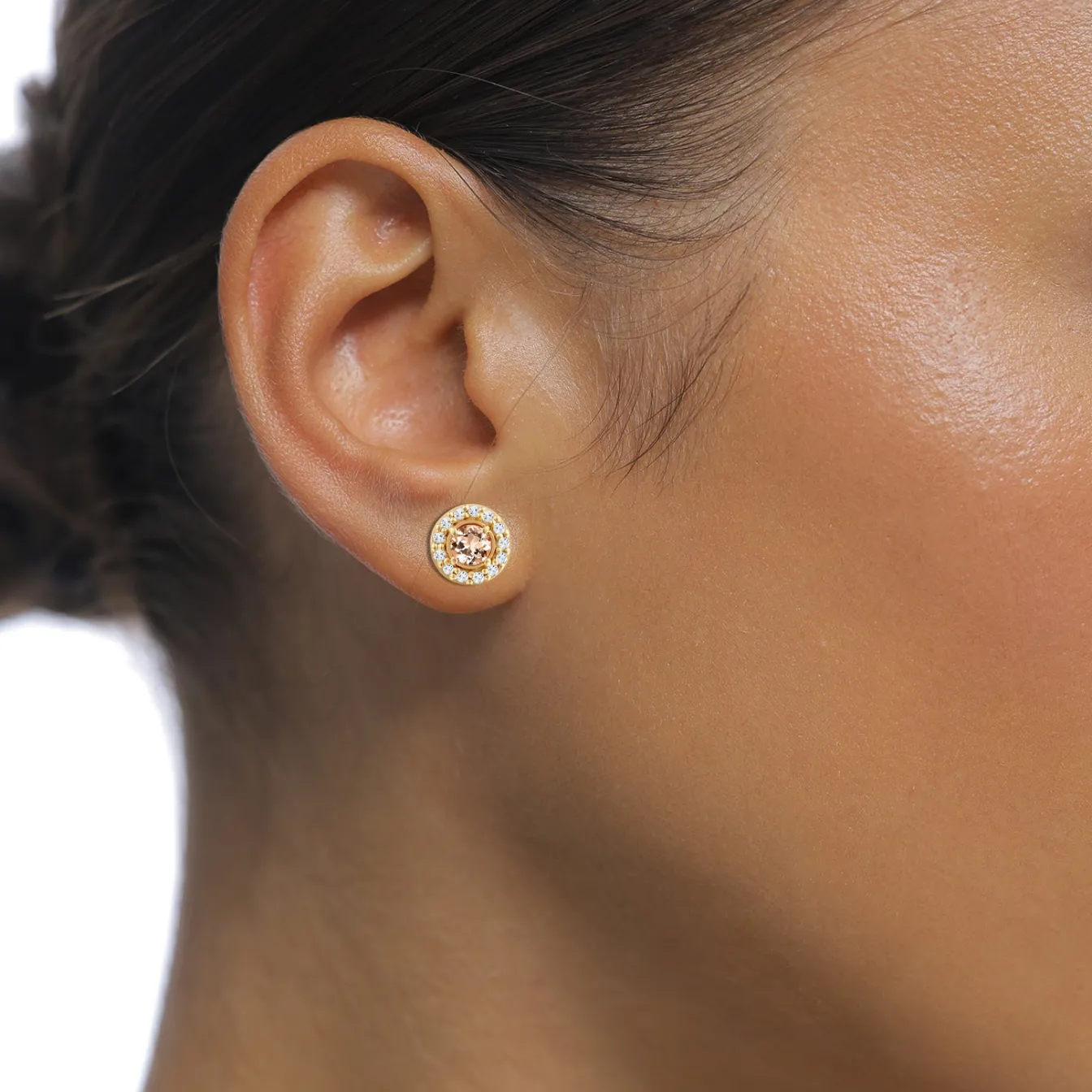 Elli "Ohrstecker Rund | Morganite, Topas (Pfirsich, Weiß)< Vergoldet|Ohrringe