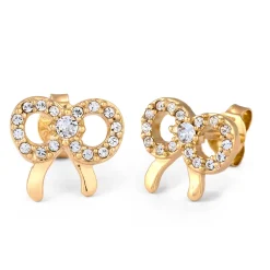 Elli "Ohrstecker Schleife | Glas Kristalle (Weiß)< Vergoldet|Symbol-schmuck