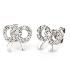 Elli "Ohrstecker Schleife | Glas Kristalle (Weiß)< Vergoldet|Symbol-schmuck