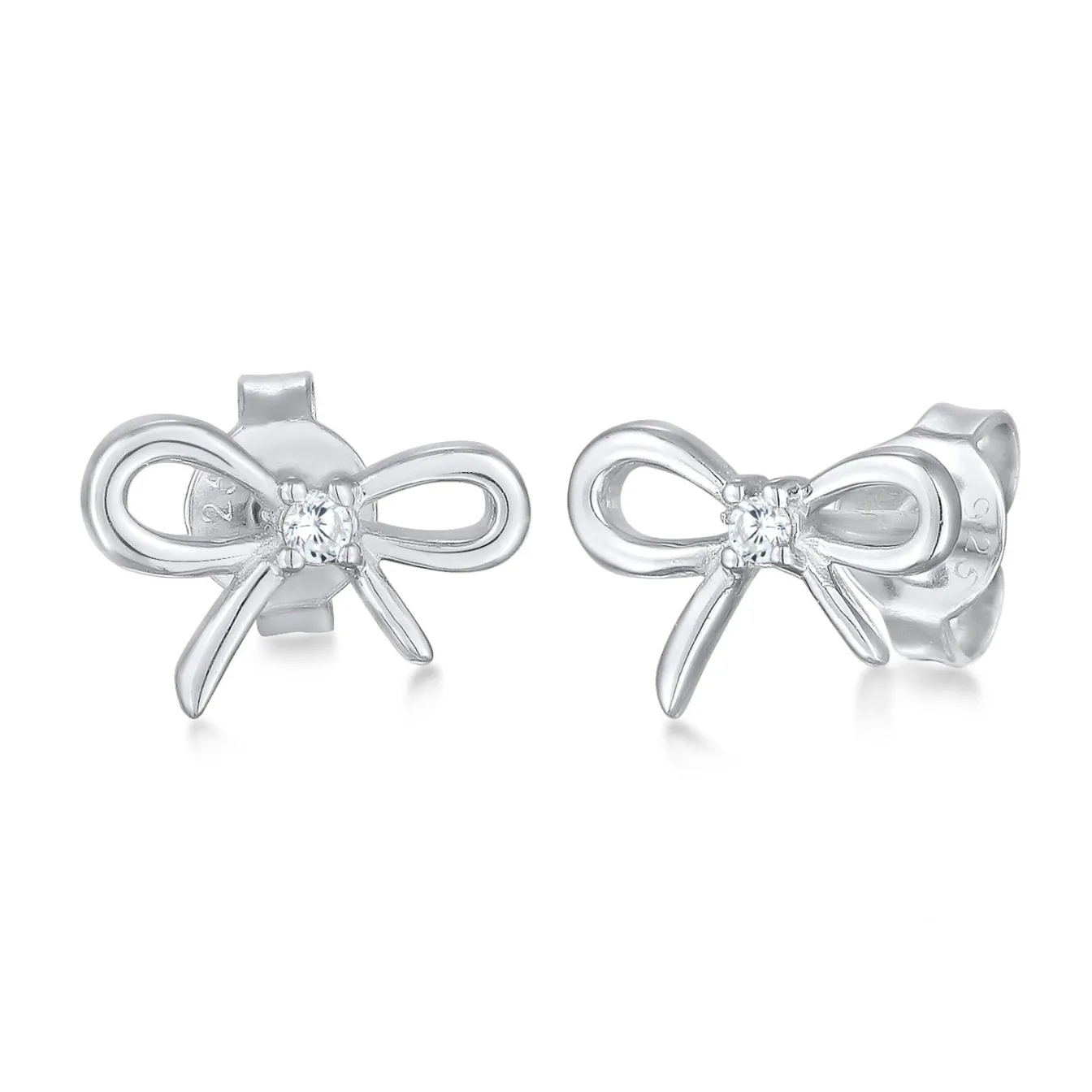 Elli "Ohrstecker Schleife | Zirkonia (Weiß)< Vergoldet|Symbol-schmuck