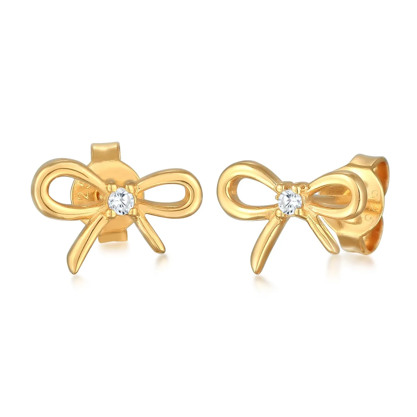 Elli "Ohrstecker Schleife | Zirkonia (Weiß)< Vergoldet|Symbol-schmuck