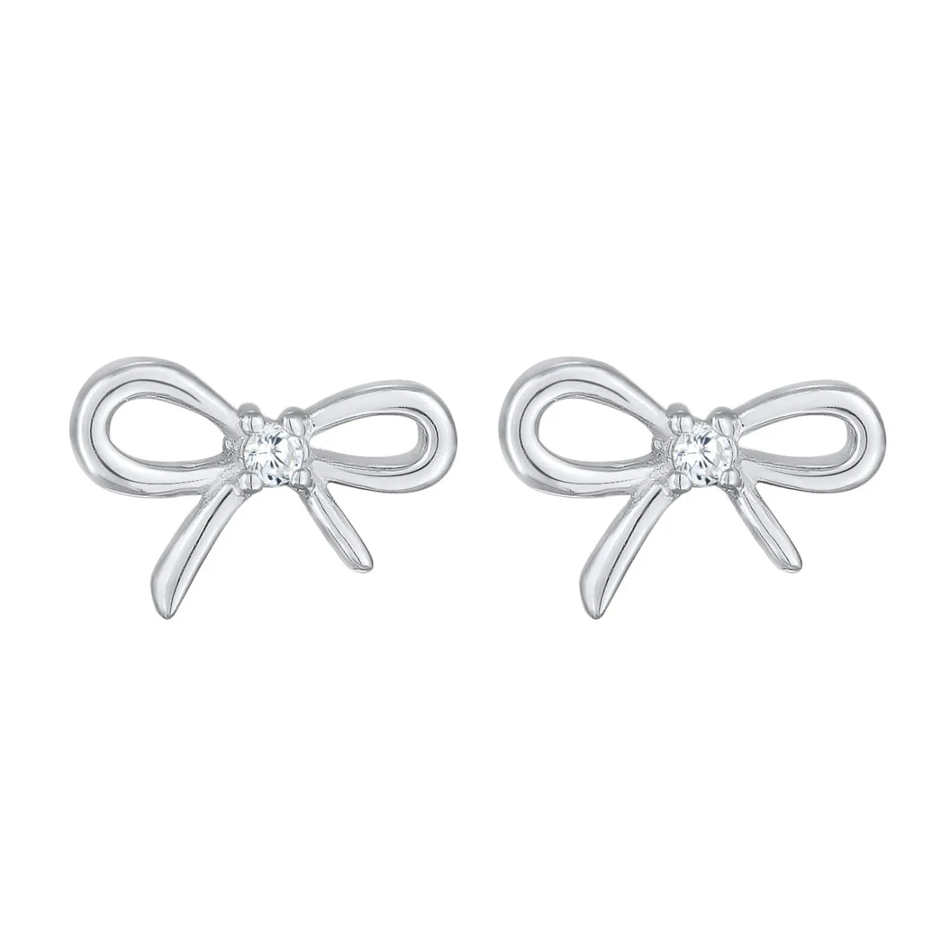 Elli "Ohrstecker Schleife | Zirkonia (Weiß)< Vergoldet|Symbol-schmuck