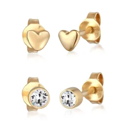 Elli "Ohrstecker Set Herz | Kristall (Weiß)< Vergoldet|Symbol-schmuck