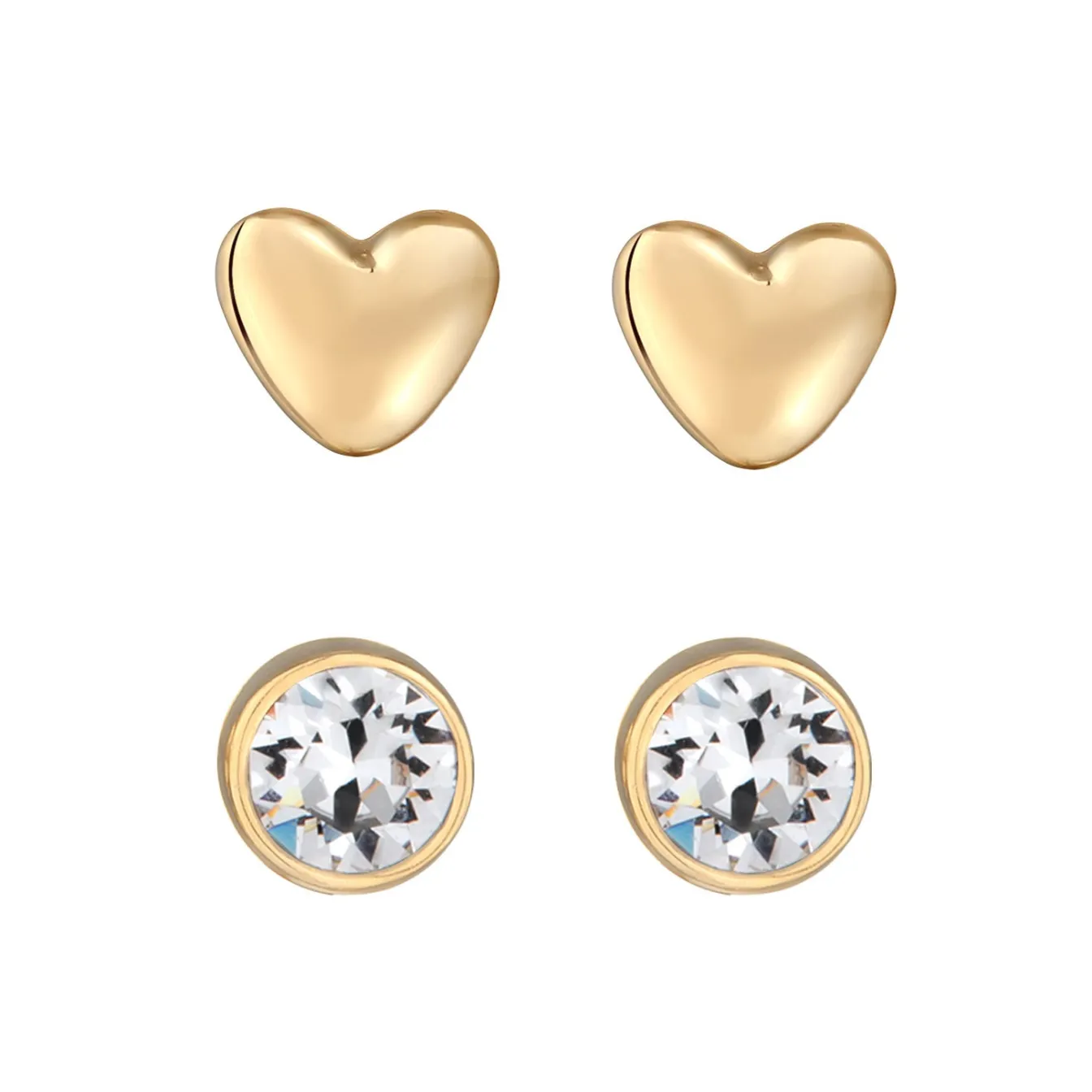 Elli "Ohrstecker Set Herz | Kristall (Weiß)< Vergoldet|Symbol-schmuck