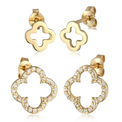 Elli "Ohrstecker Set Kleeblatt | Zirkonia (Weiß)< Vergoldet|Roségold