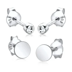 Elli "Ohrstecker Set Plättchen | Zirkonia (Weiß)< Ohrringe|Silber