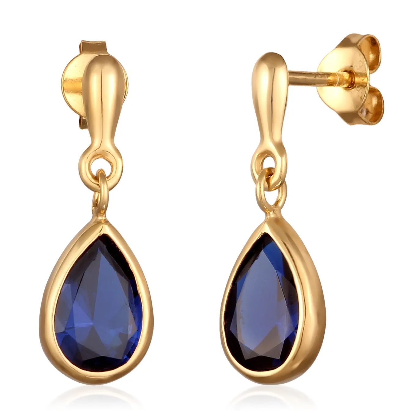 Elli "Ohrstecker Tropfen | synthetischer Saphir (Blau)< Vergoldet|Ohrringe
