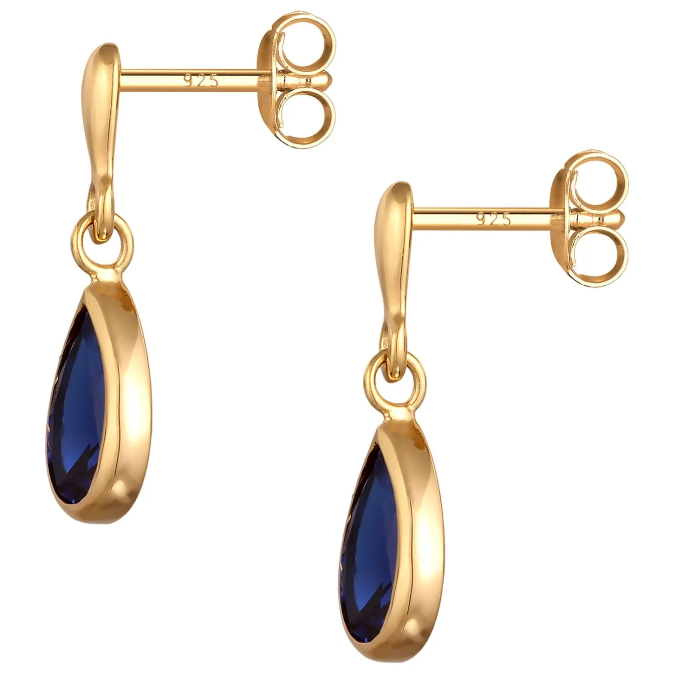 Elli "Ohrstecker Tropfen | synthetischer Saphir (Blau)< Vergoldet|Ohrringe