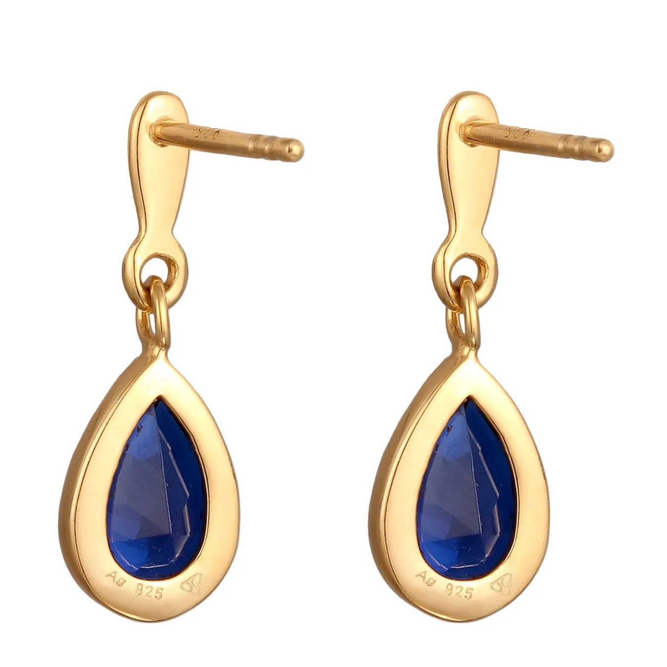 Elli "Ohrstecker Tropfen | synthetischer Saphir (Blau)< Vergoldet|Ohrringe