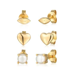 Elli "Ohrsteckerset Herz Kussmund | Süßwasserzuchtperle< Vergoldet|Symbol-schmuck