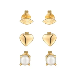 Elli "Ohrsteckerset Herz Kussmund | Süßwasserzuchtperle< Vergoldet|Symbol-schmuck