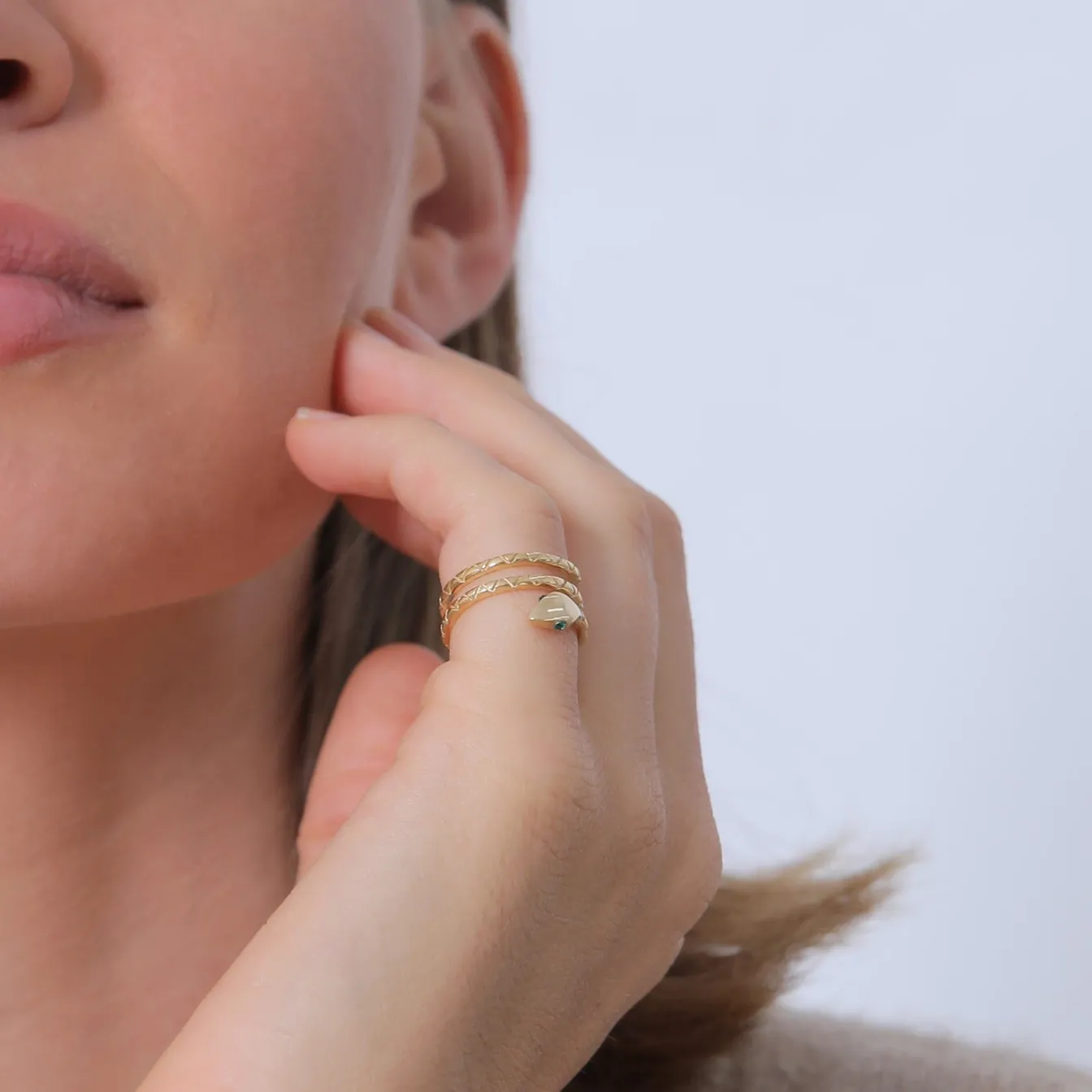 Elli "Pinky Ring Schlange | Kristall (Grün)< Ringe|Vergoldet