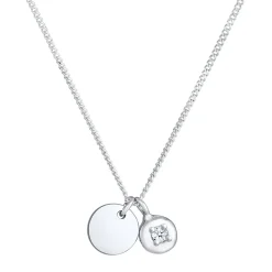 Elli "Plättchen Diamant Solitär Rund 925< Halsketten|Silber