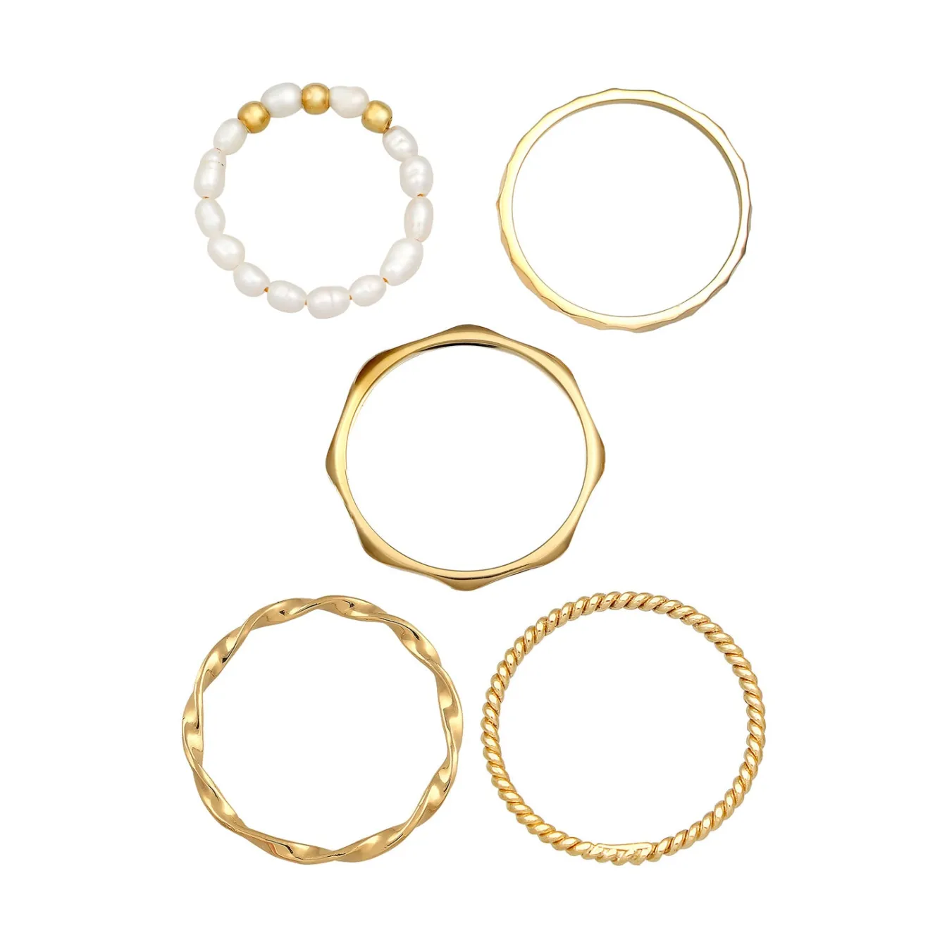Elli "Ring 5er Set | Süßwasserzuchtperlen< Vergoldet|Perlen