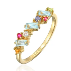 Elli "Ring Glamourös | Peridot, Topas, Mondstein (Bunt)< Ringe|Vergoldet
