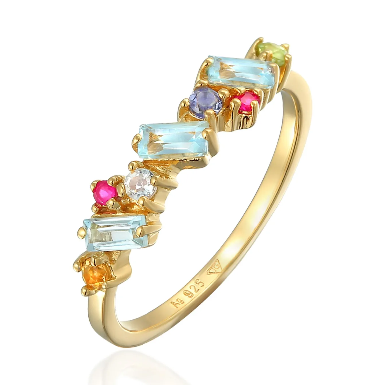 Elli "Ring Glamourös | Peridot, Topas, Mondstein (Bunt)< Ringe|Vergoldet