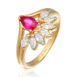 Elli "Ring Glamourös | Zirkonia, synth. Rubin (Weiß, Pink)< Ringe|Vergoldet