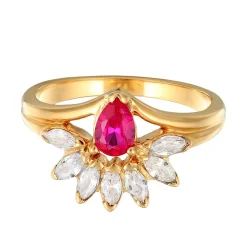Elli "Ring Glamourös | Zirkonia, synth. Rubin (Weiß, Pink)< Ringe|Vergoldet