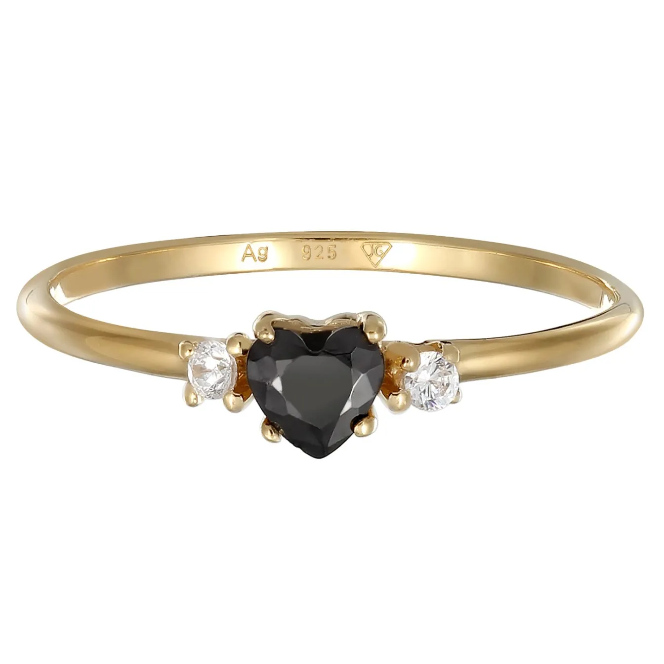 Elli "Ring Herz | Zirkonia (Schwarz)< Vergoldet|Symbol-schmuck