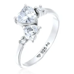 Elli "Ring Herzen | Zirkonia (Weiß)< Vergoldet|Symbol-schmuck