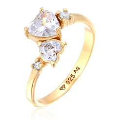 Elli "Ring Herzen | Zirkonia (Weiß)< Vergoldet|Symbol-schmuck