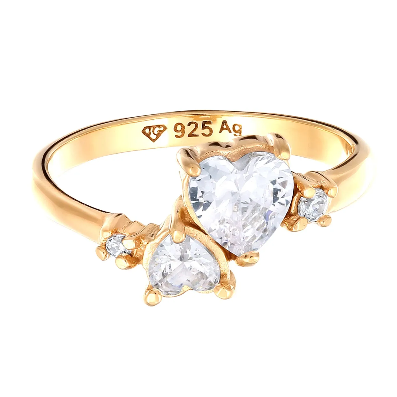 Elli "Ring Herzen | Zirkonia (Weiß)< Vergoldet|Symbol-schmuck