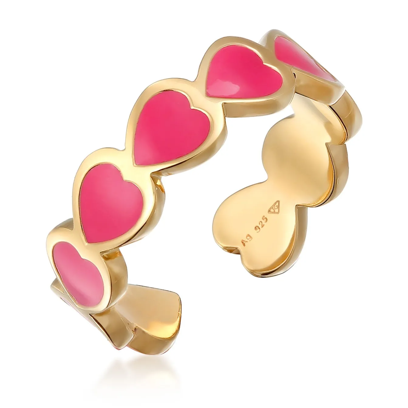 Elli "Ring Offen Herz | Emaille< Vergoldet|Symbol-schmuck