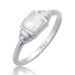 Elli "Ring Quadrat | Mondstein (Weiß)< Ringe|Vergoldet