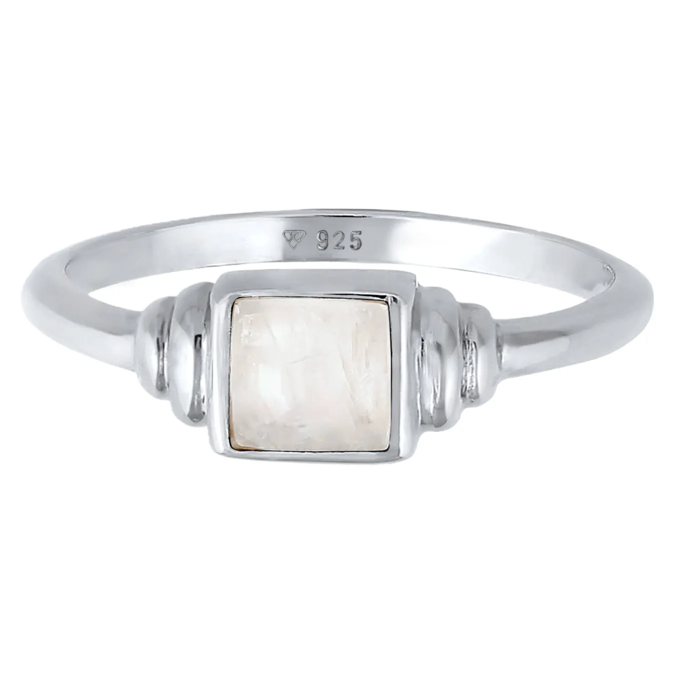 Elli "Ring Quadrat | Mondstein (Weiß)< Ringe|Vergoldet