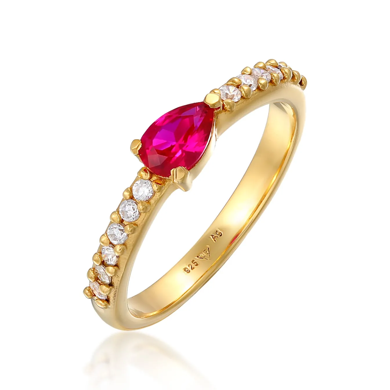 Elli "Ring Tropfen | Zirkonia, Rubin (Weiß, Pink)< Ringe|Vergoldet