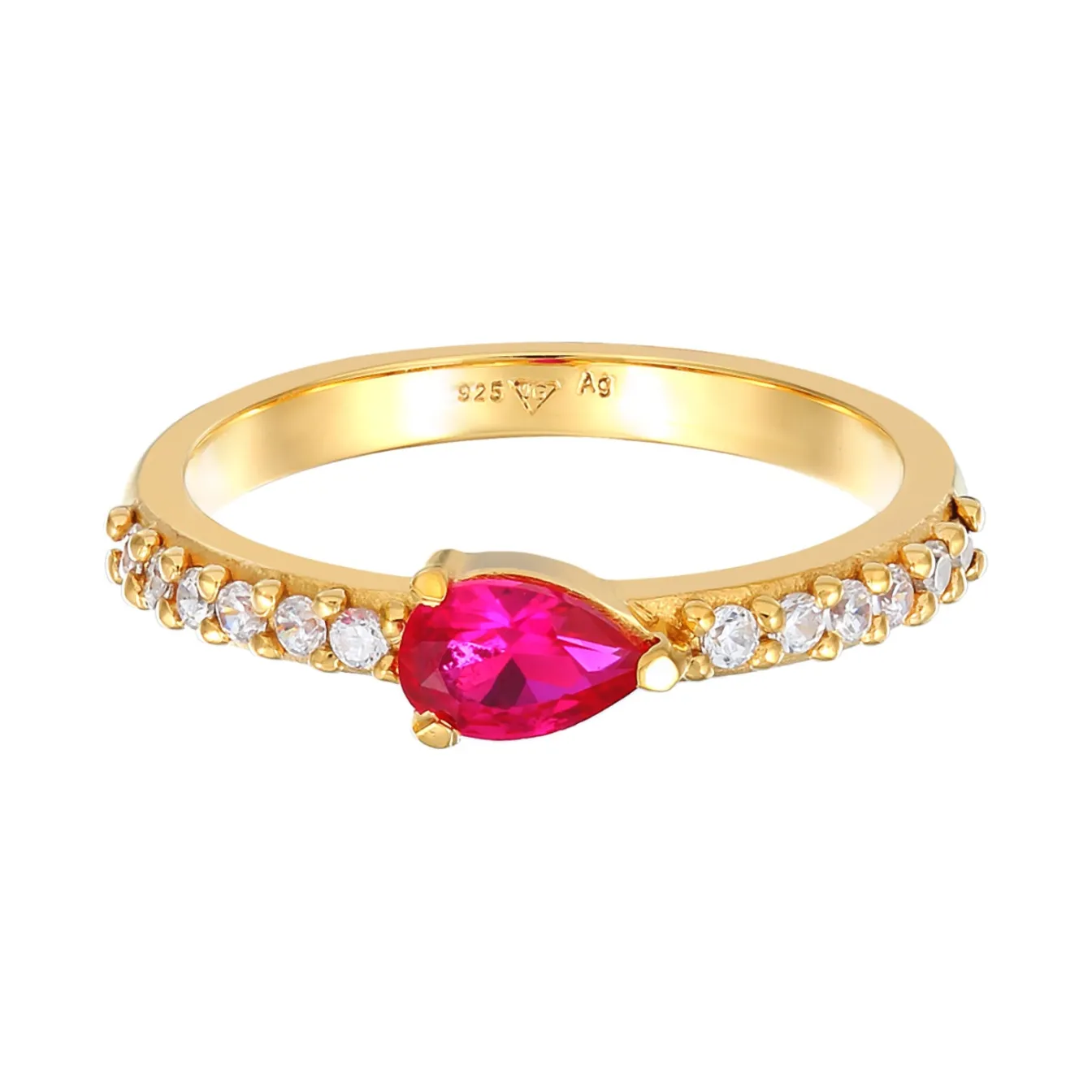 Elli "Ring Tropfen | Zirkonia, Rubin (Weiß, Pink)< Ringe|Vergoldet