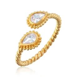 Elli "Ring Tropfen Gedreht | Zirkonia (Weiß)< Ringe|Vergoldet