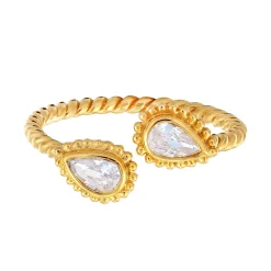 Elli "Ring Tropfen Gedreht | Zirkonia (Weiß)< Ringe|Vergoldet