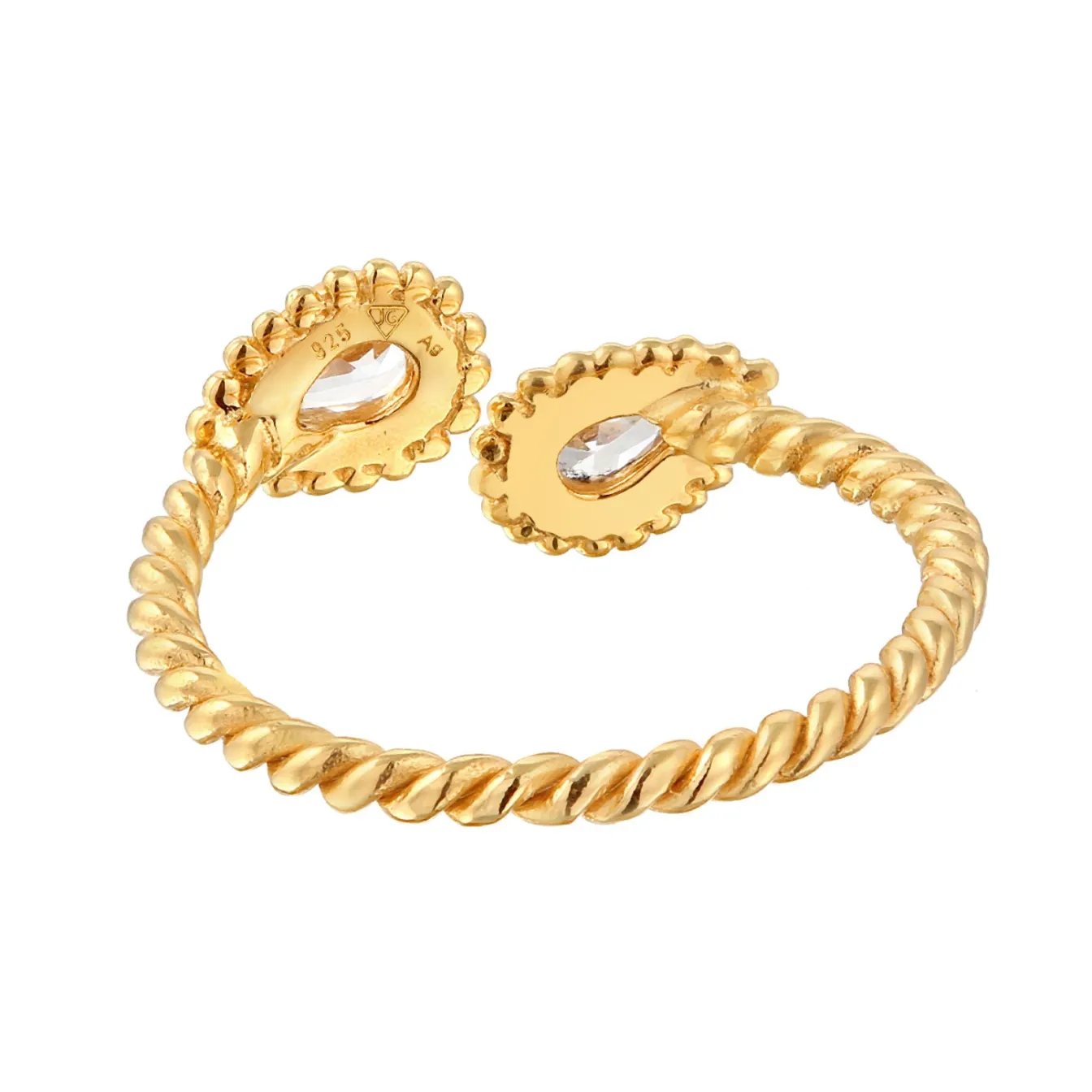Elli "Ring Tropfen Gedreht | Zirkonia (Weiß)< Ringe|Vergoldet