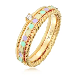 Elli "Ringset | Emaille, Kristall (weiß)< Ringe|Silber