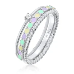 Elli "Ringset | Emaille, Kristall (weiß)< Ringe|Silber
