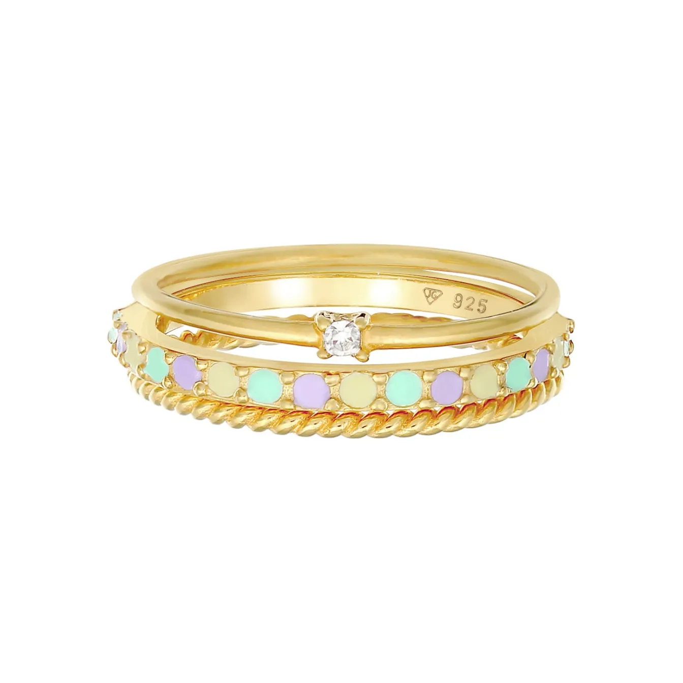 Elli "Ringset | Emaille, Kristall (weiß)< Ringe|Silber