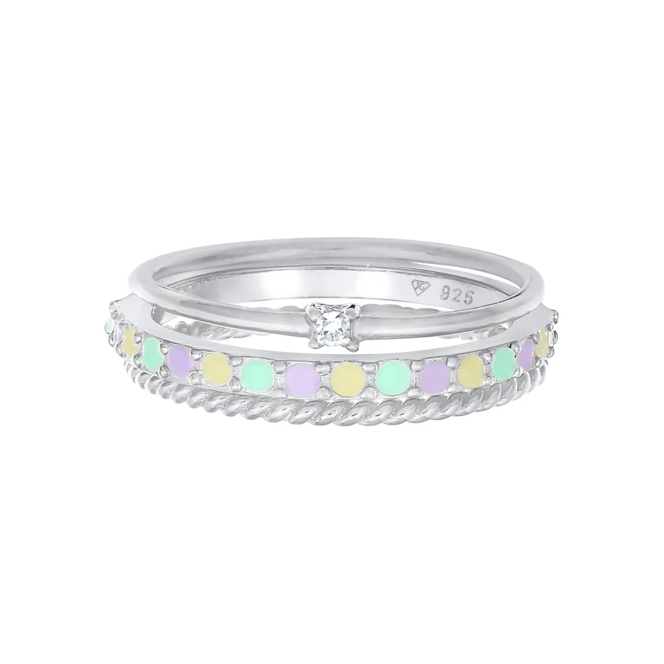 Elli "Ringset | Emaille, Kristall (weiß)< Ringe|Silber